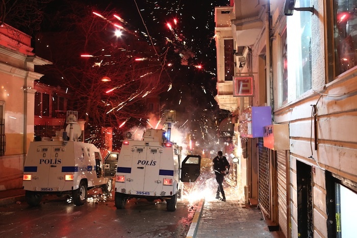 Police crack down on a free speech protest in Istanbul in February. (Photo by Charles Emir Richards)